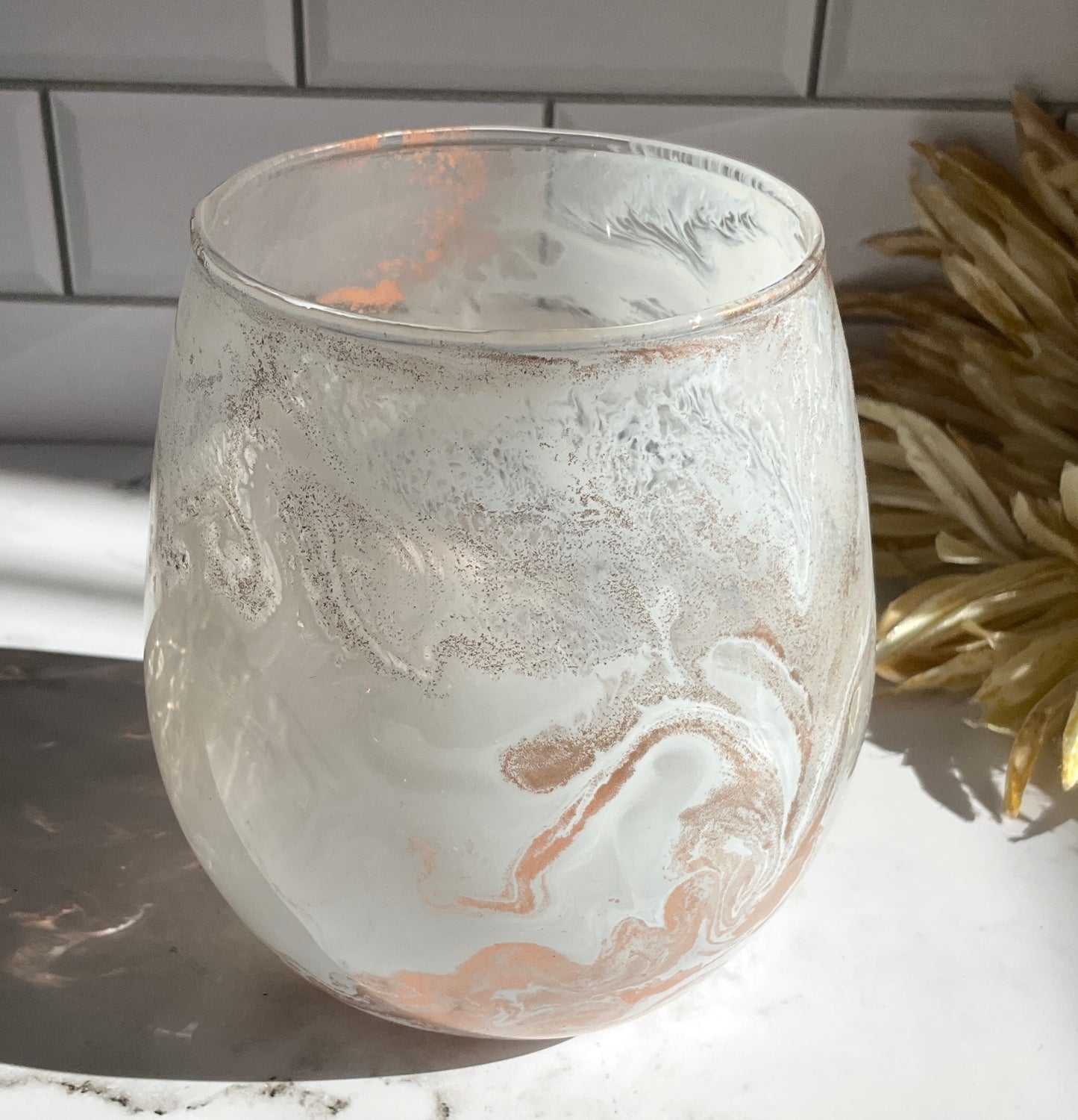 Copy of Gold, Black & White Stemless Wine Glass