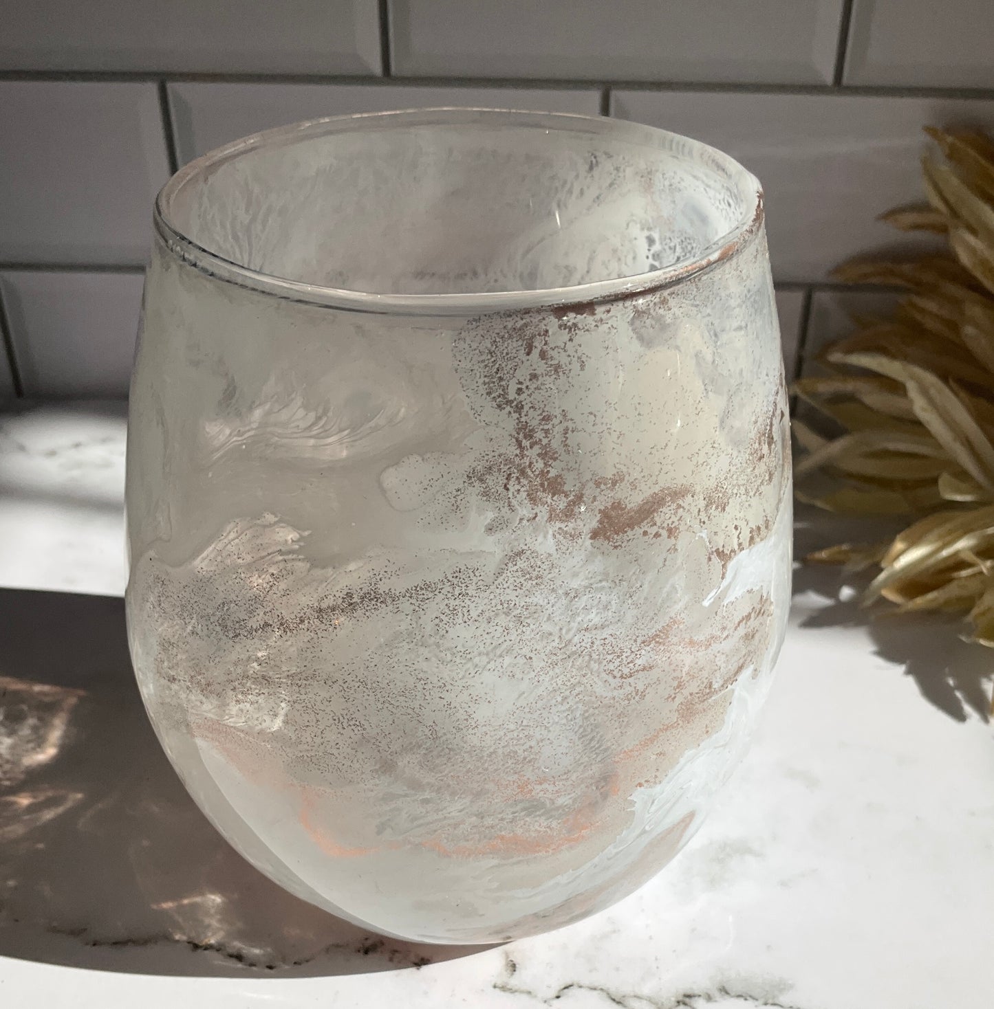 Copy of Gold, Black & White Stemless Wine Glass