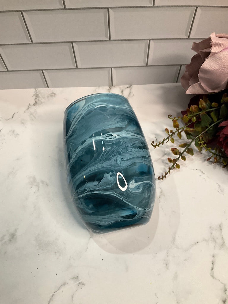 Mason Blue & White Stemless Wine Glass