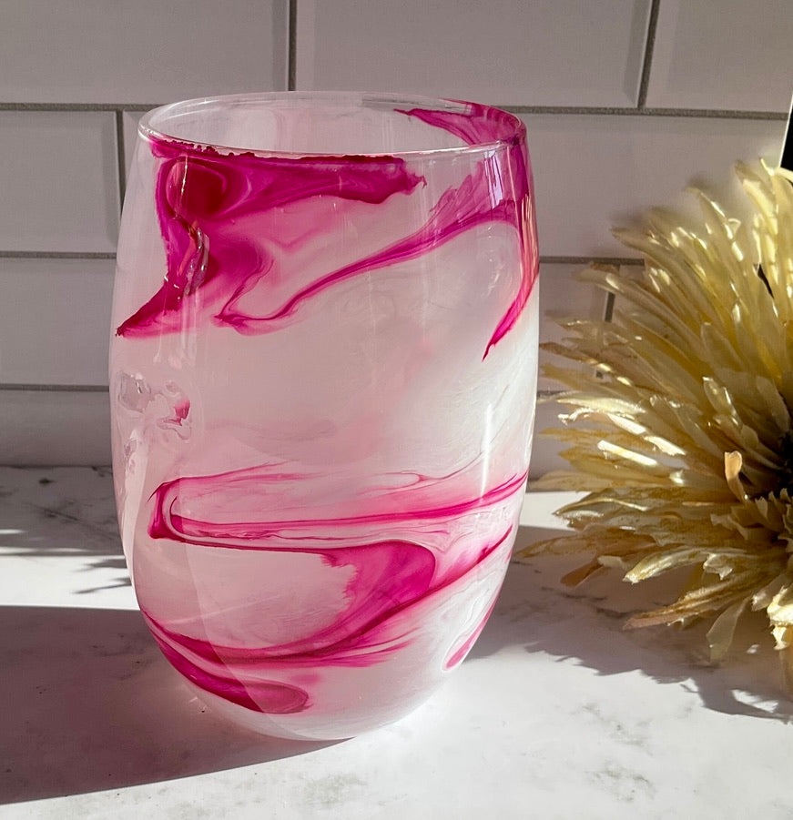 Plum & White Stemless Wine Glass