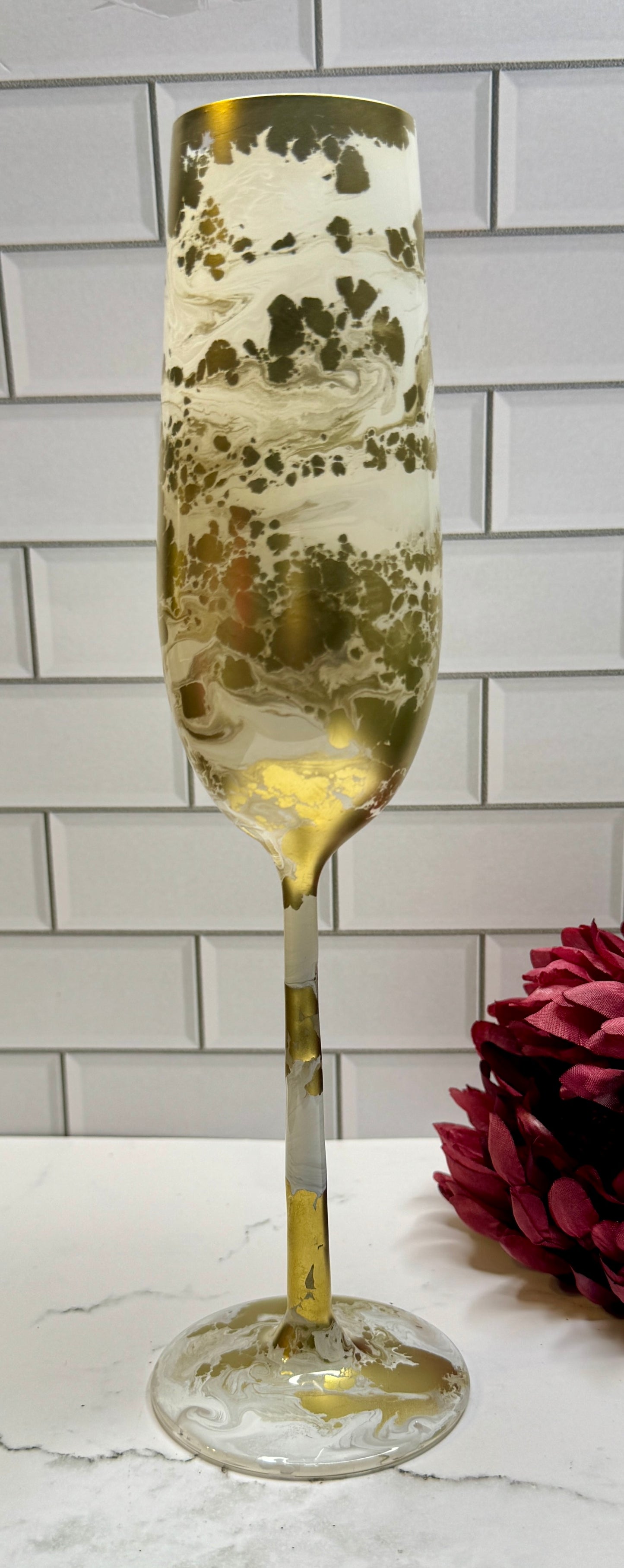 Gold & White Long Stem Champagne Flute