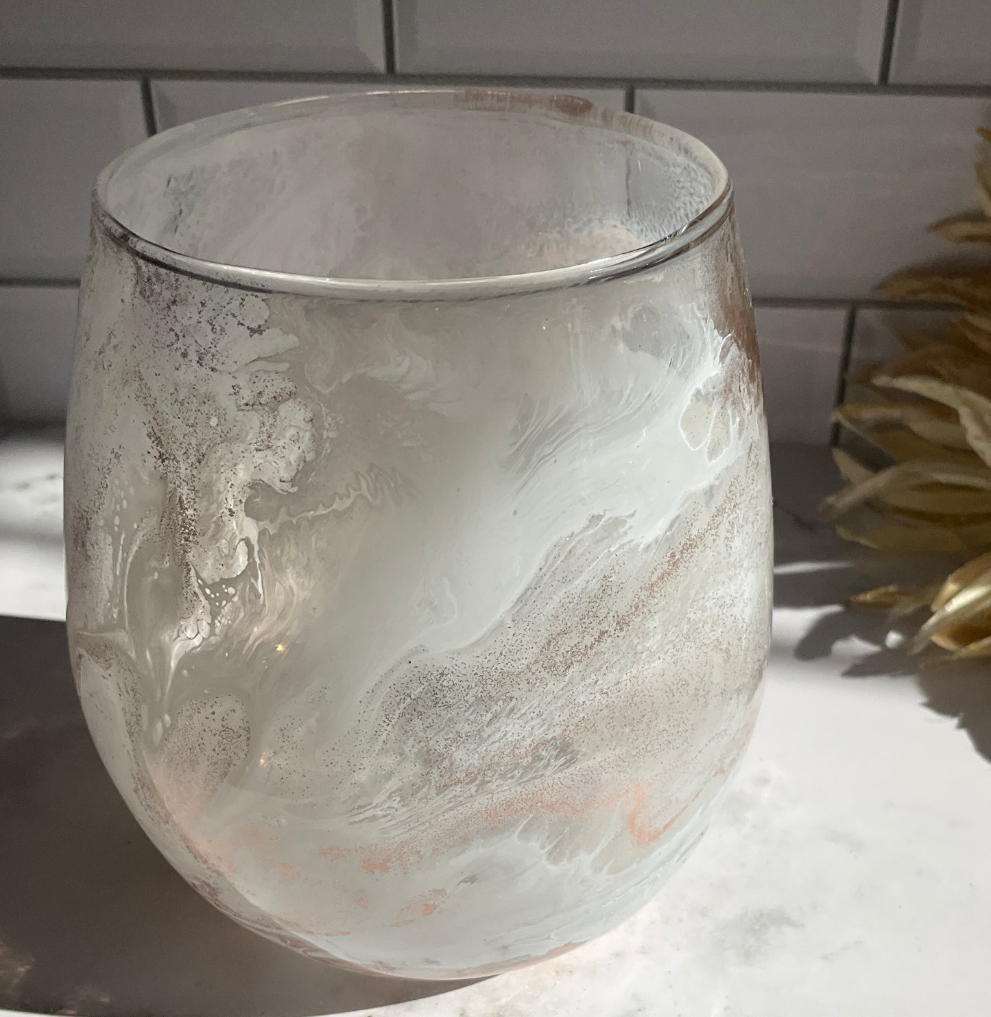 Copy of Gold, Black & White Stemless Wine Glass