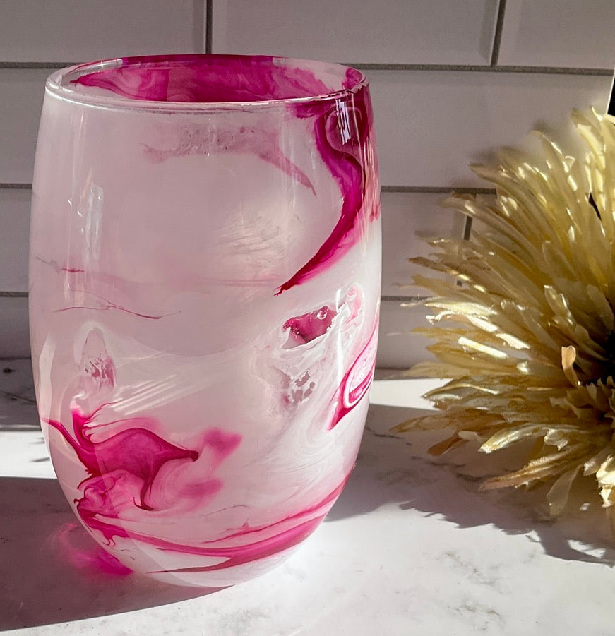Plum & White Stemless Wine Glass