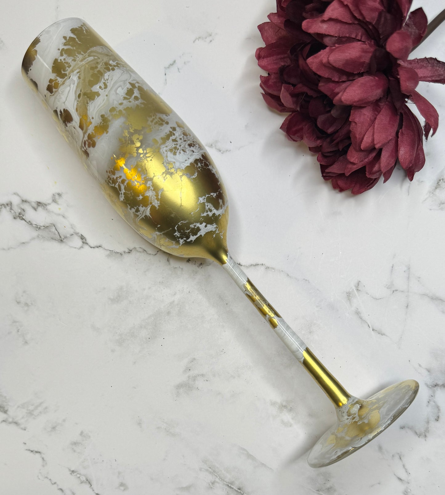 Gold & White Long Stem Champagne Flute