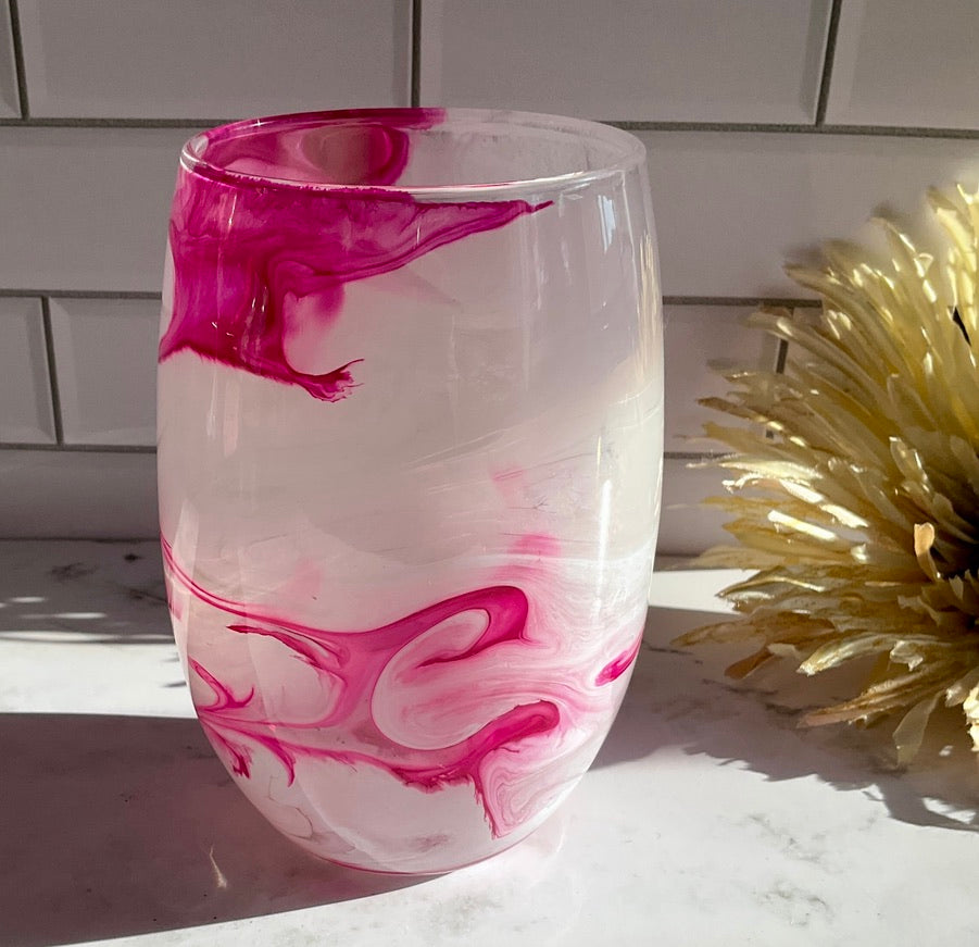 Plum & White Stemless Wine Glass