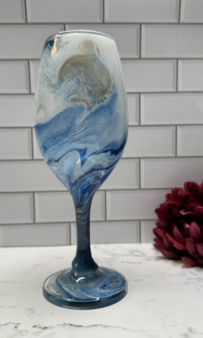 Blue & Gold Wine Glass