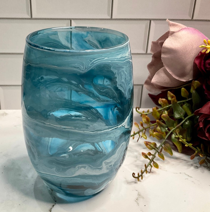 Mason Blue & White Stemless Wine Glass