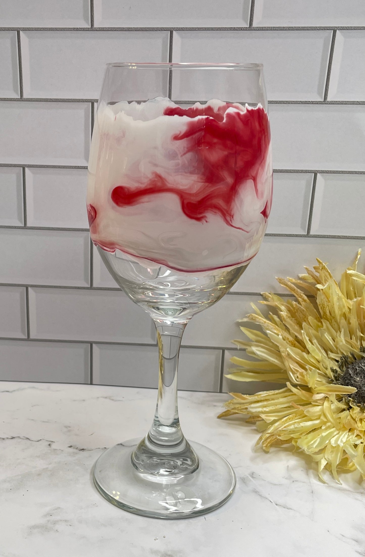 Red & White Middle Design Wine Glass