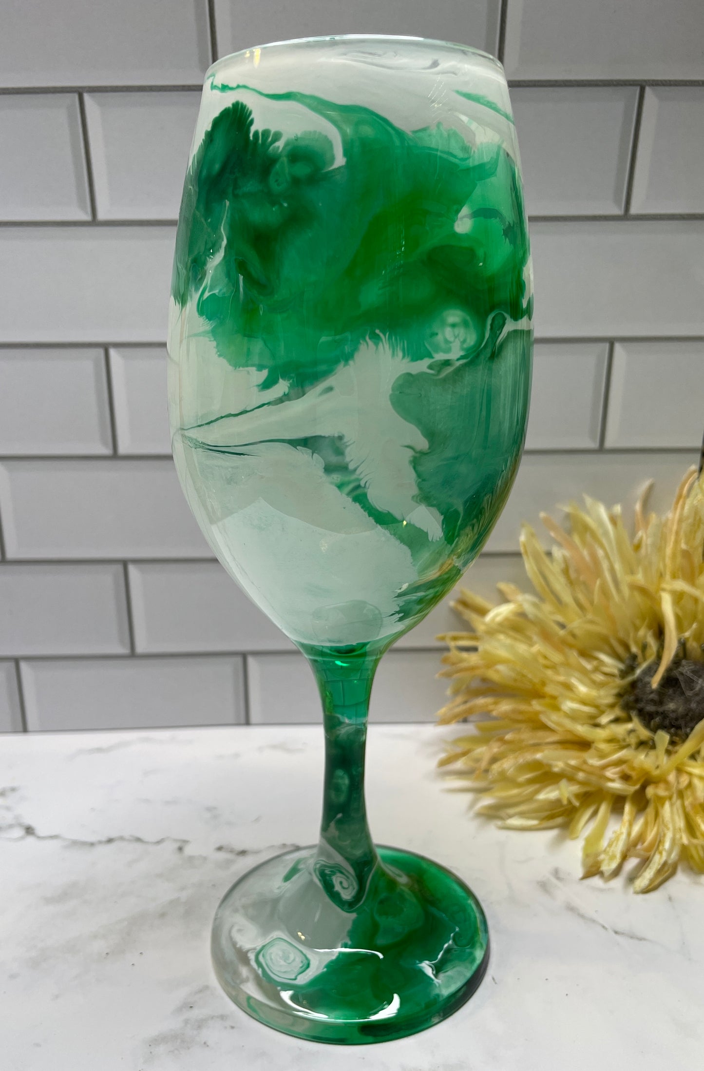 Green & White Wine Glass