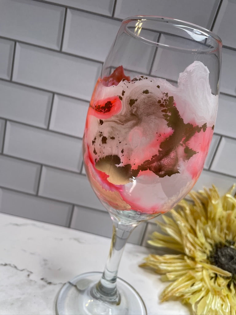 Coral, Gold White Middle Design Wine Glass