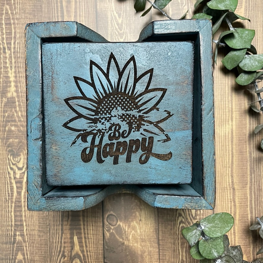 Blue Be Happy 6 pcs Coaster Set