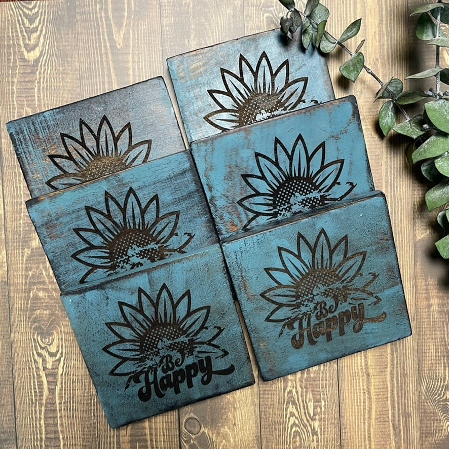 Blue Be Happy 6 pcs Coaster Set