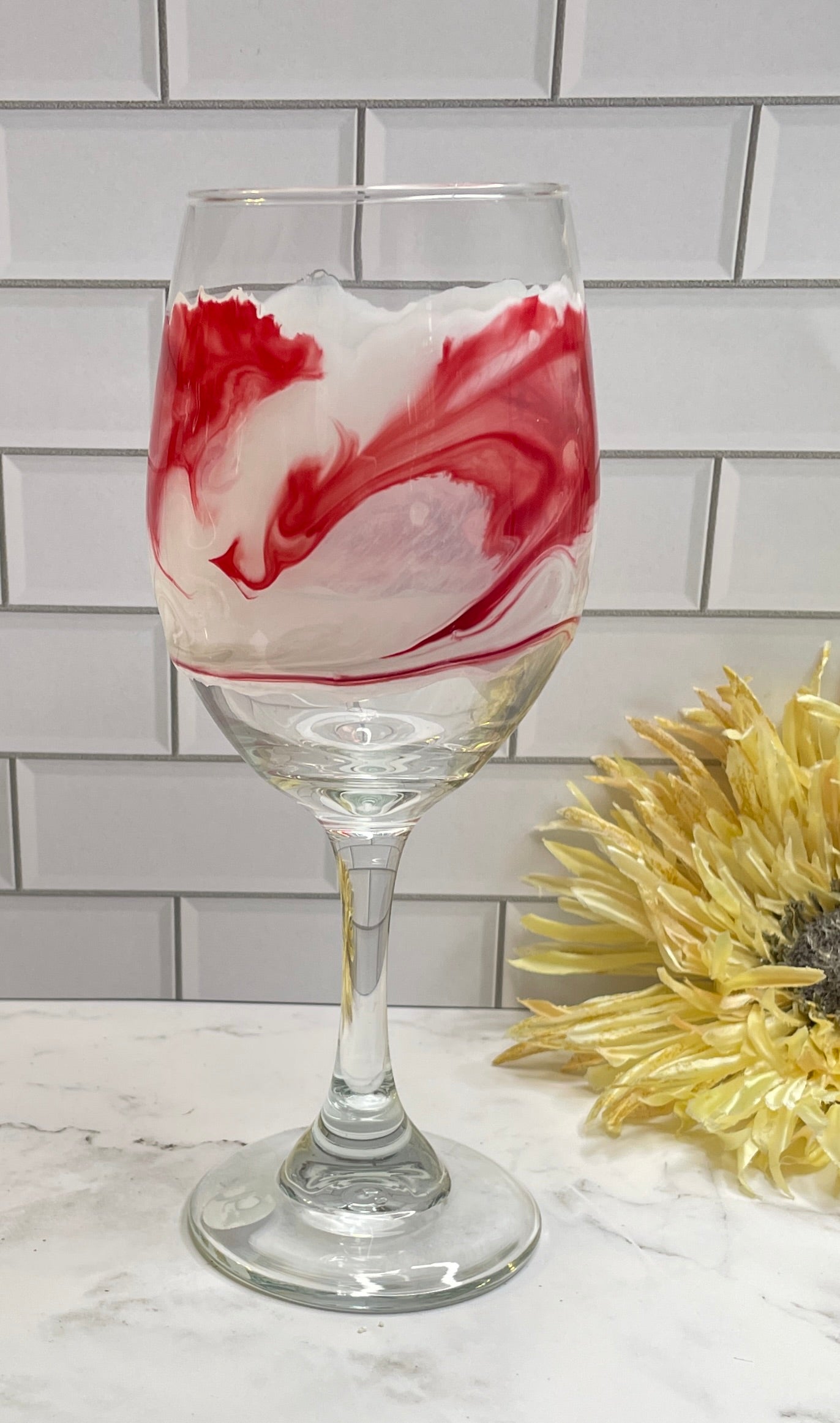 Red & White Middle Design Wine Glass