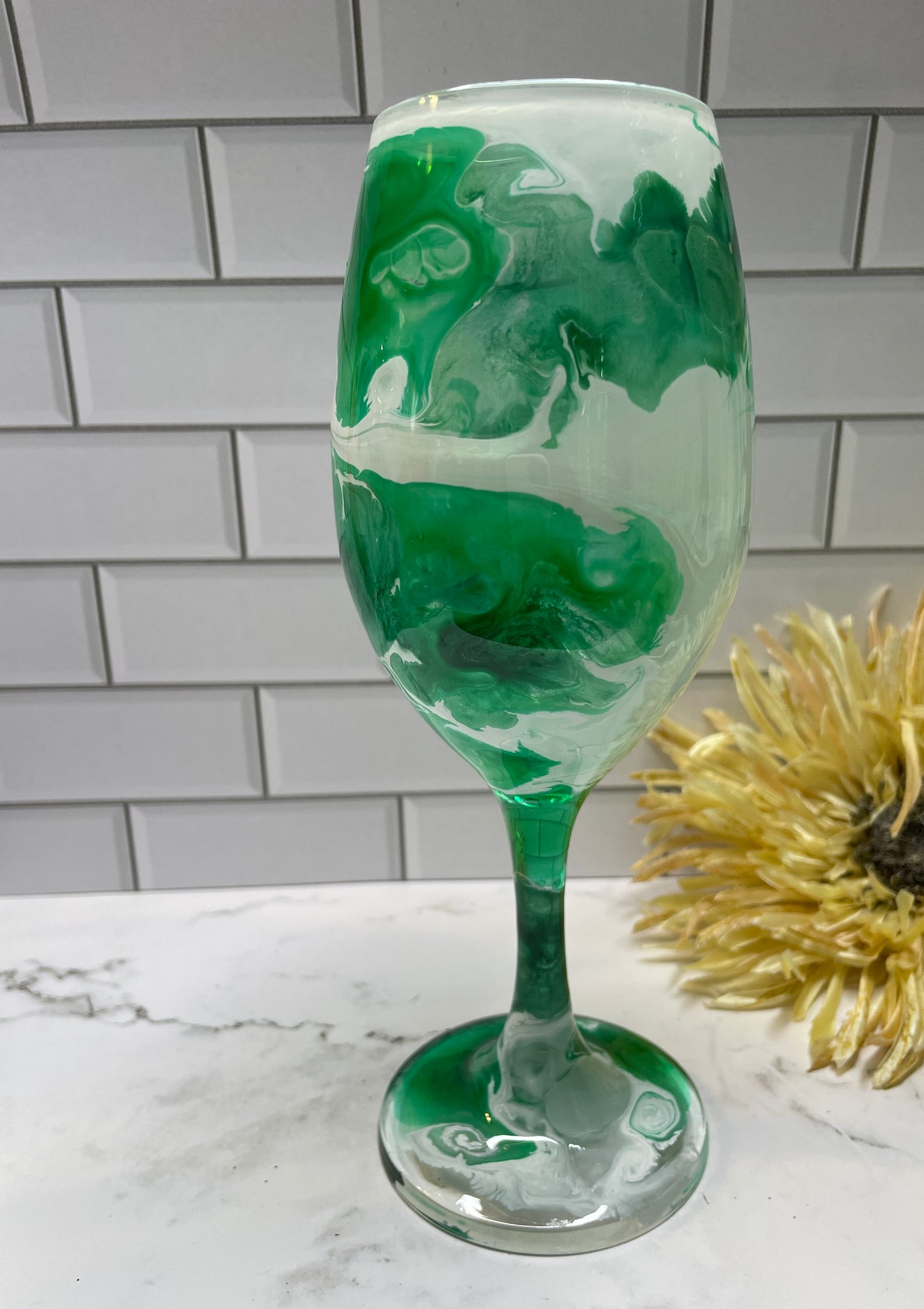 Green & White Wine Glass