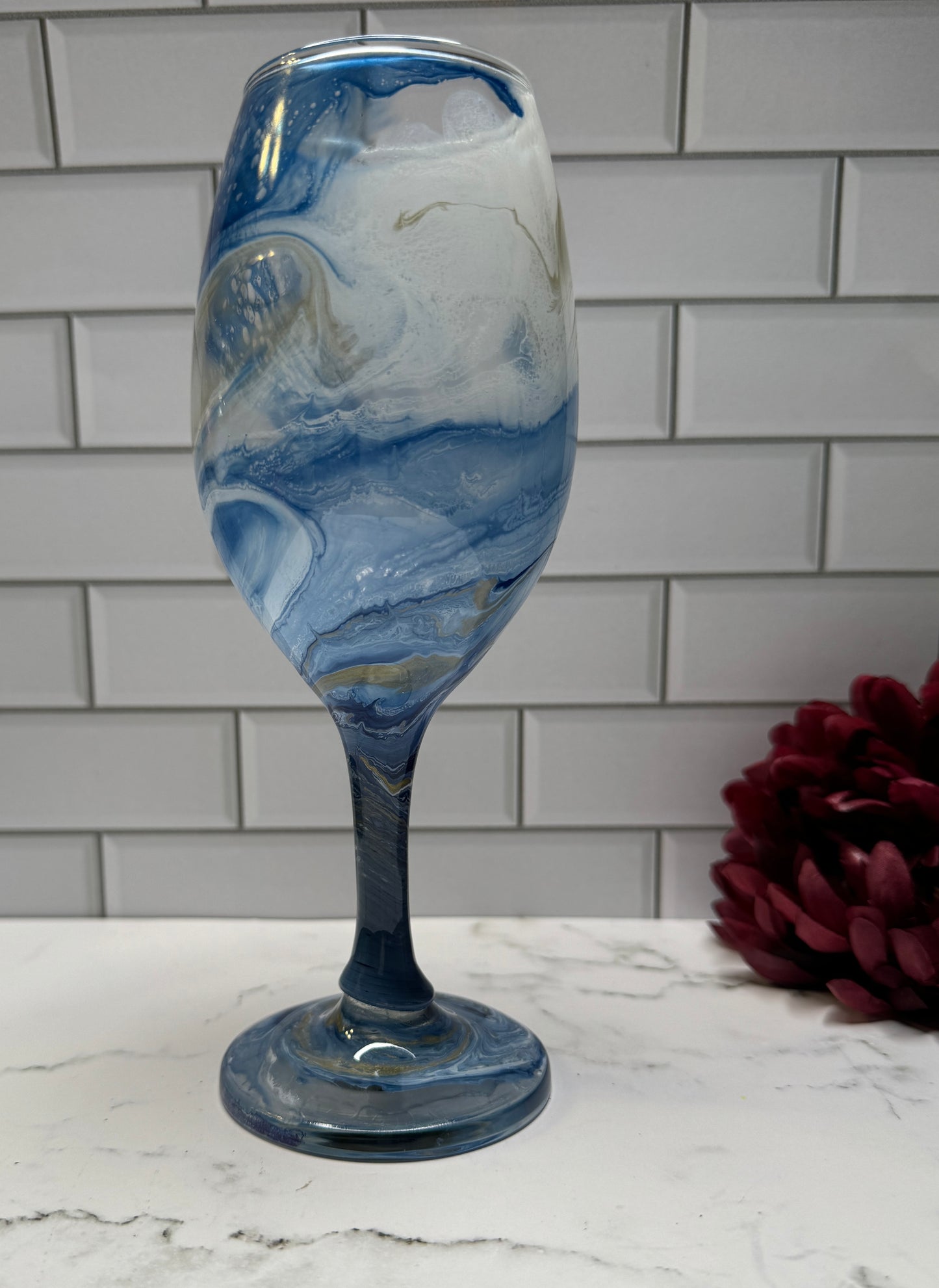 Blue & Gold Wine Glass
