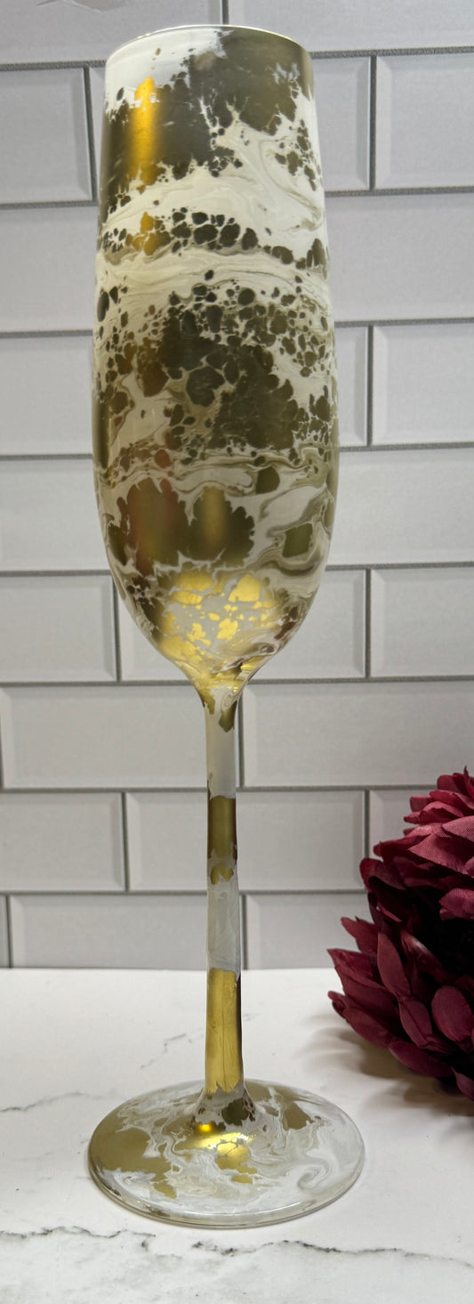 Gold & White Long Stem Champagne Flute