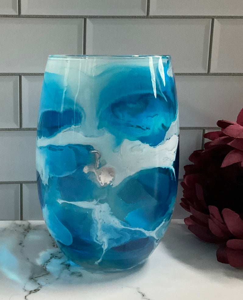 Blue & Silver Stemless Wine Glass