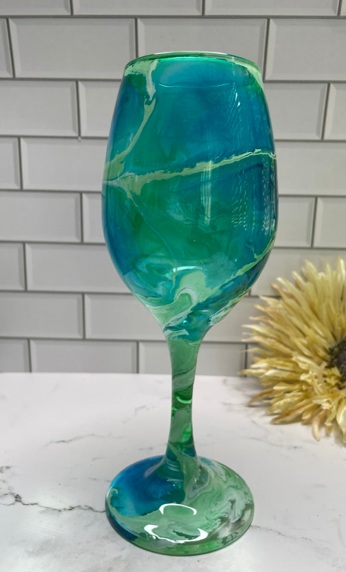 Green & Blue  Wine Glass
